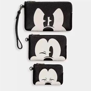 Disney X Coach Corner Zip Trio With Mickey Mouse Faces